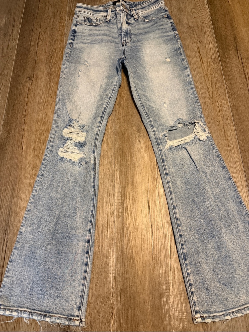 Buckle Black Light Blue Distressed Bootcut Jeans